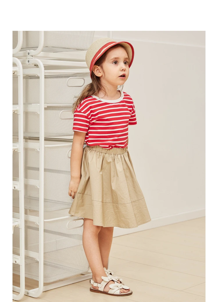 Mini Balabala/комплект из 2 предметов для маленьких девочек, мягкая хлопковая футболка в полоску с короткими рукавами+ Расклешенная юбка, дети девочка, летняя одежда
