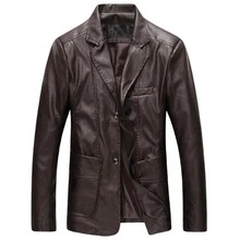 Официальные мужские кожаные куртки и пальто для девочек высокое качество Для мужчин s Однобортный бренд Бизнес кожаный пиджак Для мужчин плюс Размеры 7XL C143