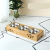 Dog Bowl Bamboo Holder Cat Feeder Ceramic Dog Double Bowls Stainless Steel Puppy Feeder Detachable Pet Bowl 6