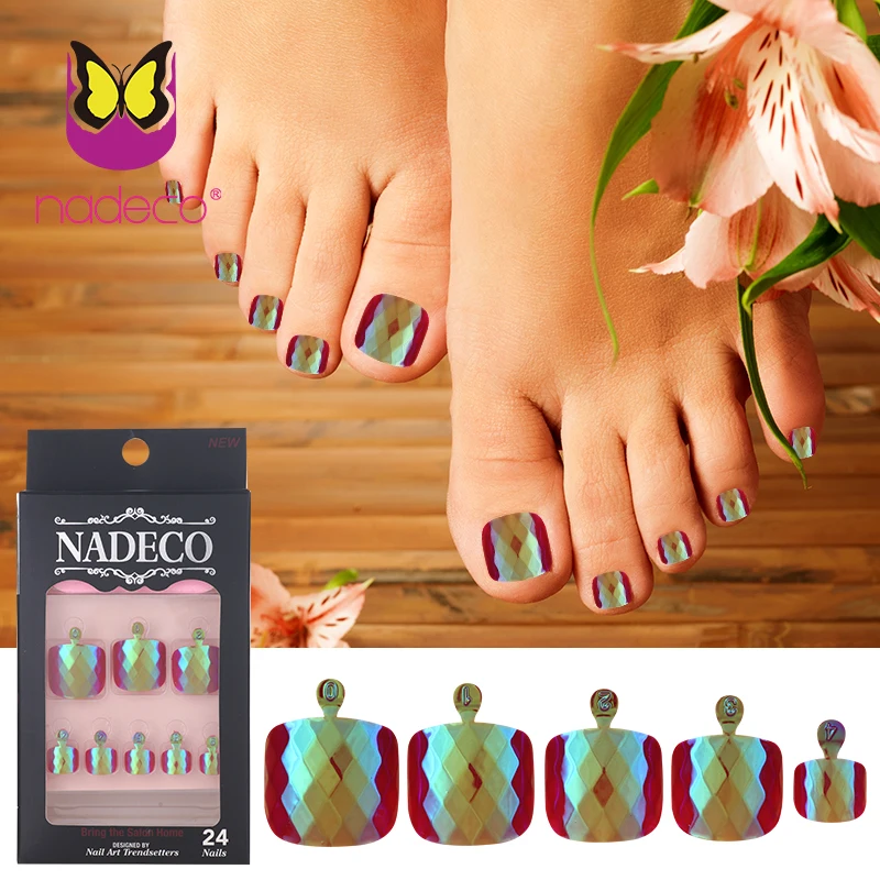 

NADECO Galactic Geode,Chrome Diamond,rhombus,lozenge,rhomb face Square Short Length Toe Nail Tips
