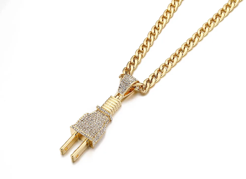 Fashion Jewelry Iced Out Bling Bling Plug Pendant Necklace Gold Silver
