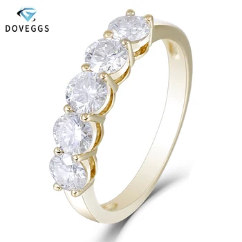 

DovEggs Classic 14K 585 Yellow Gold 1.25CTW 4mm FG Color Moissanite Half Eternity Wedding Band for Women Gift Gold Wedding Ring