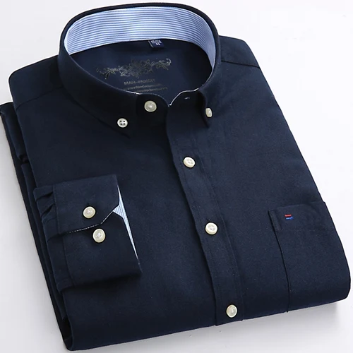 Дизайн супер высокое качество хлопок и полиэстер мужские рубашки бизнес повседневные рубашки люксовый бренд Оксфорд мужские рубашки - Цвет: 1006 08 dark blue