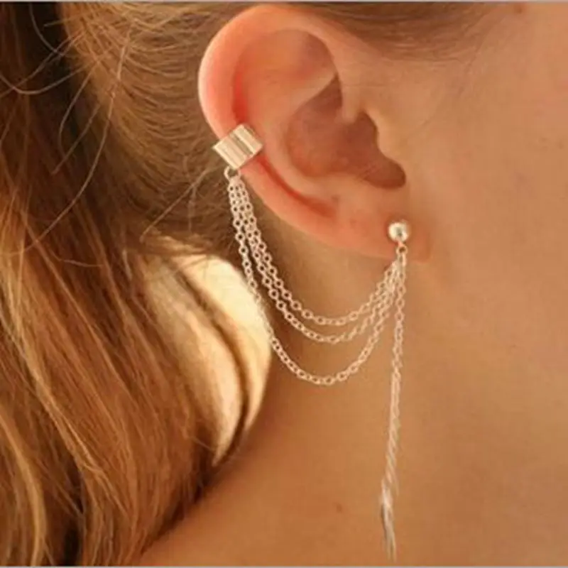 LASPERAL Women And Girls Fashion Metal Ear Clip Single Leaf Tassel