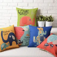 Милый мультфильм Ретро стиль Счастливый Слон льняная хлопковая диванная подушка, льняная Подушка домашний декор для дивана подушки