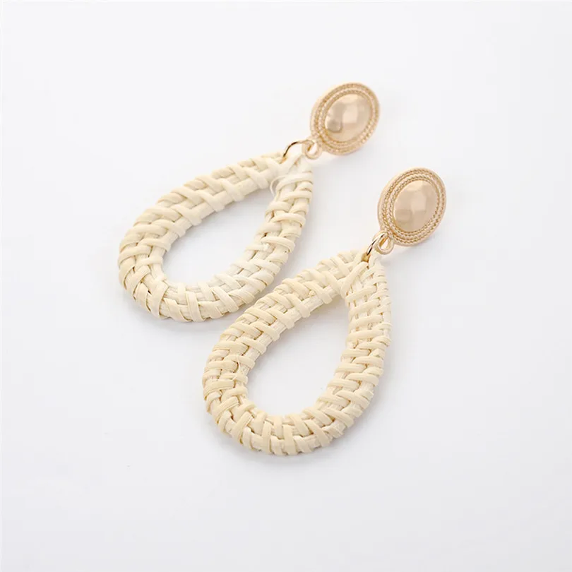 Fashion Women Girls Bohemian Retro Earrings Style Pearl Handmade Rattan Geometric Drop Ladies Jewelry #3E17 (1)