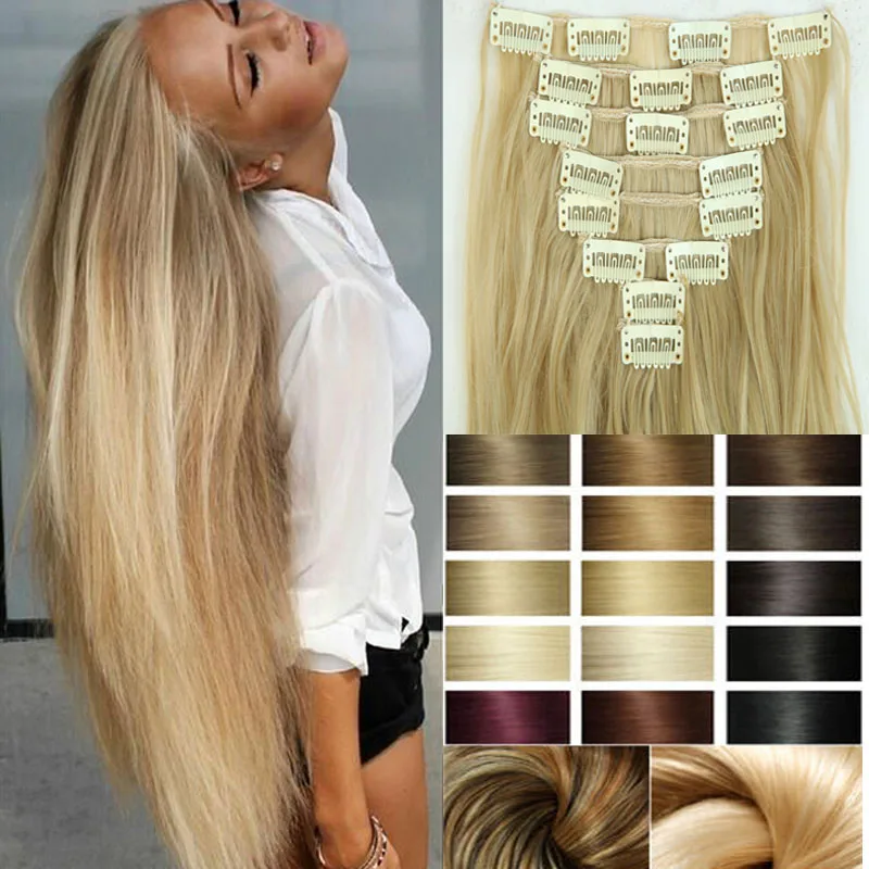 Hairpiece 23inch 170g Straight 18 Clips in False Hair Styling Synthetic Clip In Hair Extensions 8pcs/set Heat Resistant Hair Pad