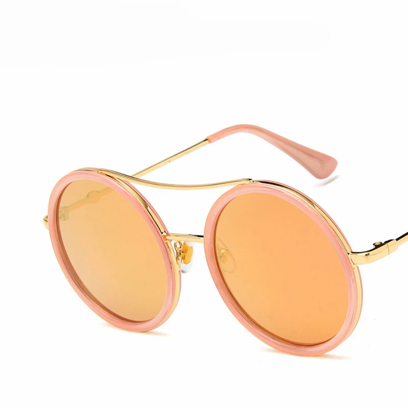 ReeXunky, круглые солнцезащитные очки для женщин, Двойные Лучи, металлическая оправа, Ретро стиль, солнцезащитные очки, классический дизайн, подходят ко всему, зеркальные оттенки, козырек, Oculos Top - Цвет линз: C4