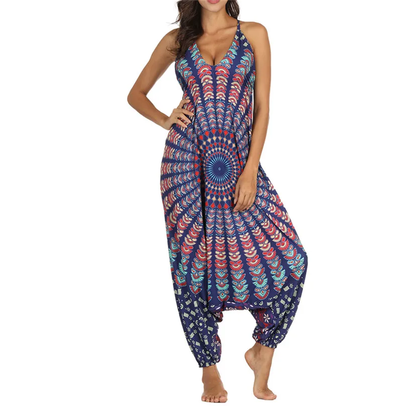 

Jumpsuits plus size Elegant Vintage Women V-Neck Jumpsuit Loose Playsuit Jogging Harem Pants Baggy Palazzo Trouse mono largo 4EM