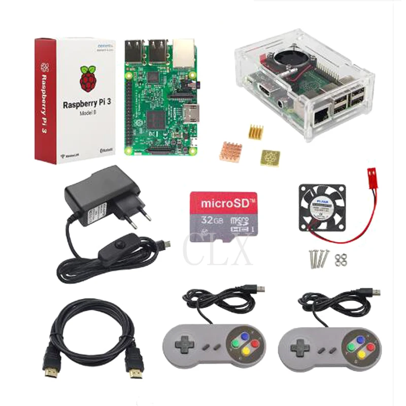 

Raspberry Pi 3 Model B Starter Kit +16G 32G SD Card + Gamepad + Case +Fan + Power +Heat Sink +HDMI Cable for RPI 3B