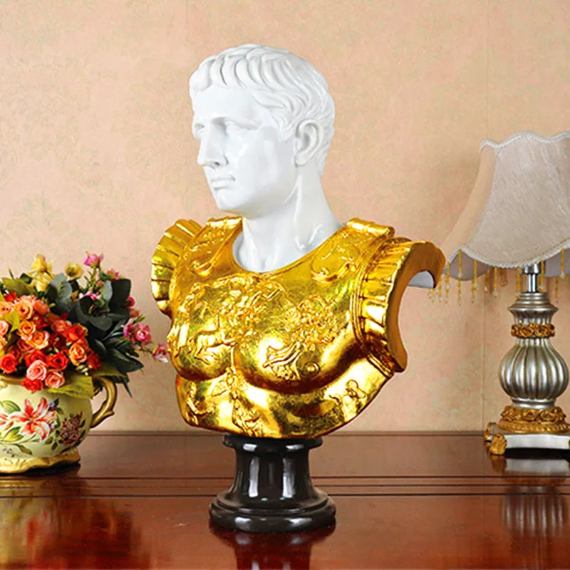 Roman Emperor Gaius Octavius Augustus Bust Retro Statue Colophony Crafts Desktop Decoration Office G1033