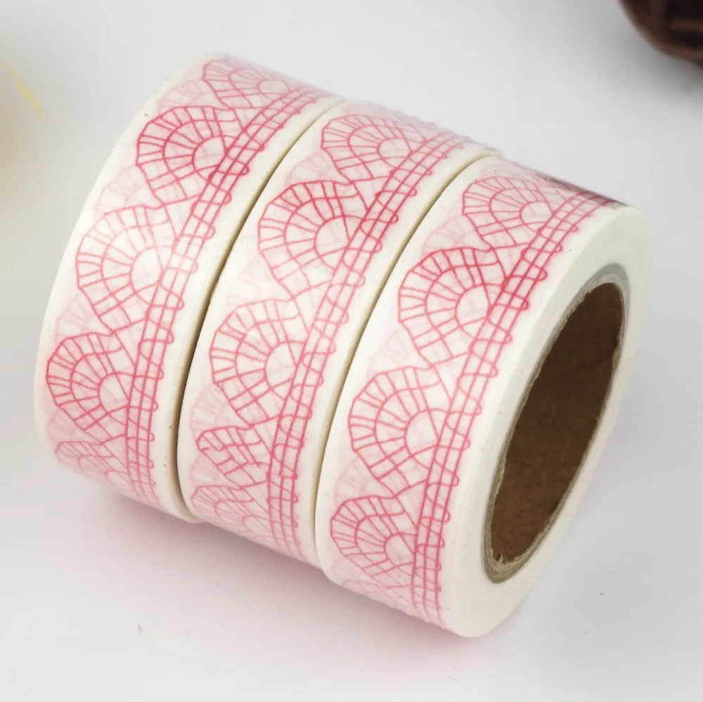 2017 New 1x Red Sketched Lace Patterned Japanese Washi Tape DIY Paper Sticker Office Adhesive
