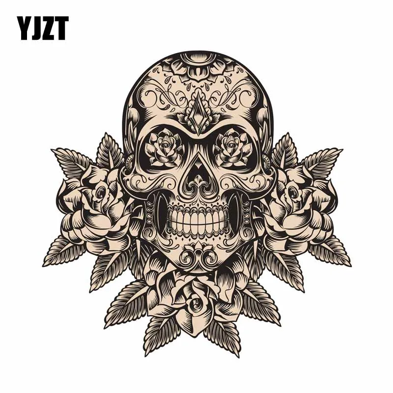 

YJZT 12.9CM*12.9CM Personality Sugar Skull Roses Sketch Car Sticker PVC Decal 6-0713