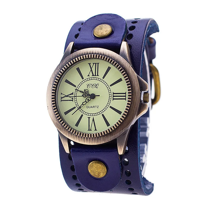 Мужские Женские часы винтажные римские цифры коровья кожа наручные часы повседневные аналоговые кварцевые часы для пары влюбленных@ 88 - Цвет: Синий