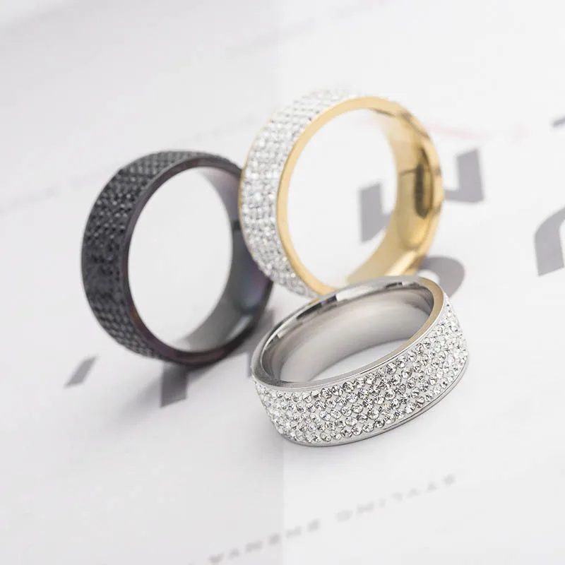 

5 Row Crystal Ring For Women Men Luxury Wedding Engagement Rings Gold Silver Black Jewelry 6/7/8/9/10/11/12/13Size Drop Shipping