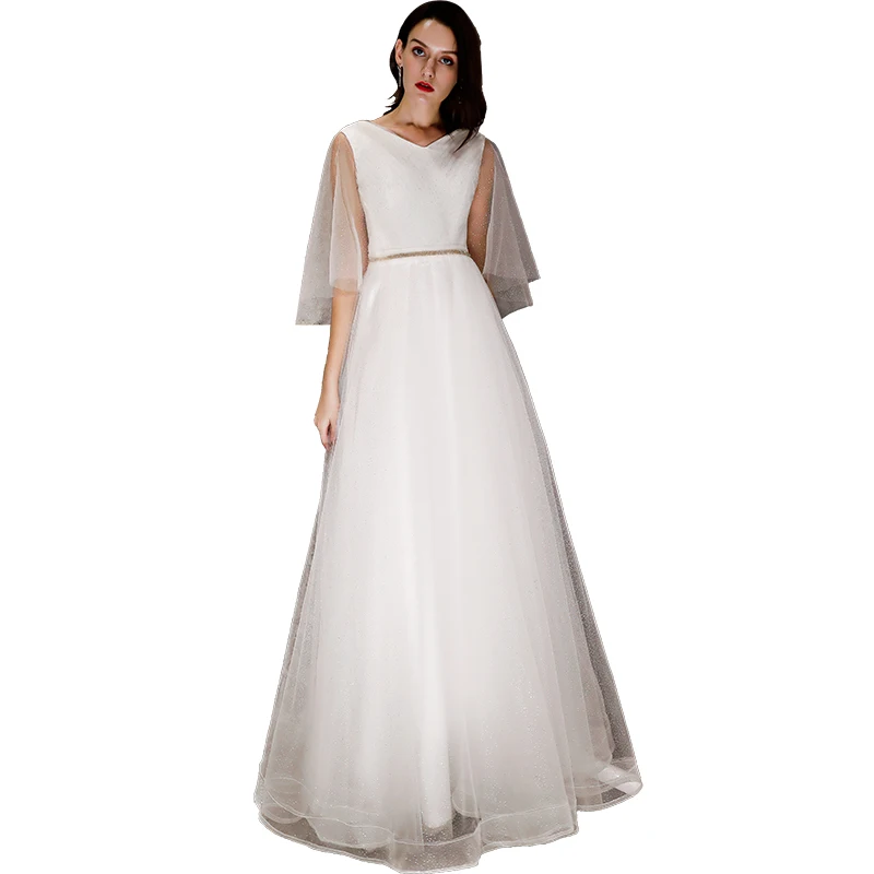 Beauty Emily Long White Lace Evening Dresses 2019 for Women Plus Size A line Wedding Party Prom Dresses Beauty Emily Long White Lace Evening Dresses 2019 for Women Plus Size A line Wedding Party Prom Dresses