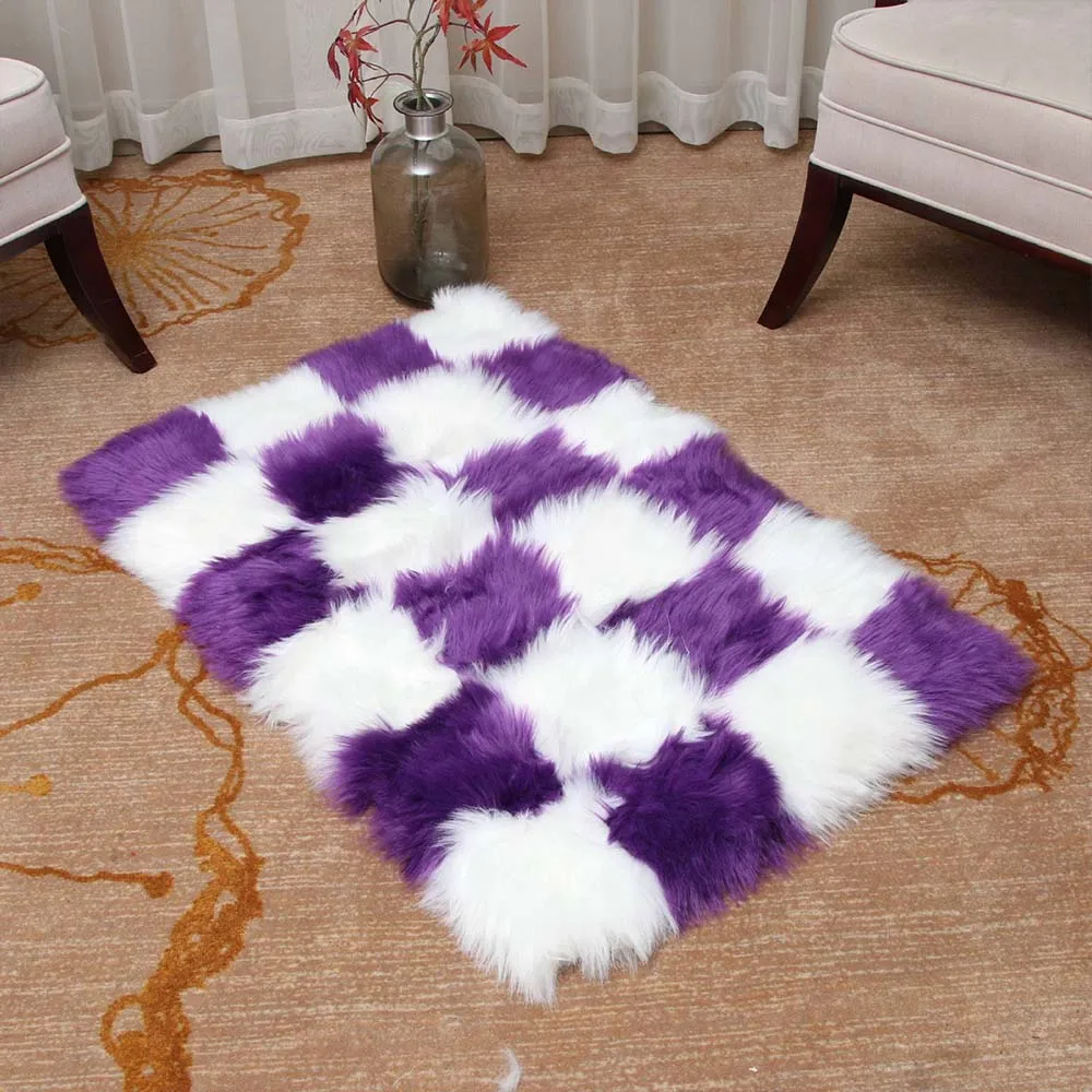 

Faux Fur Artificial Skin Rectangle Fluffy Chair Sofa Cover Carpet Mat Area Rug for Living Room Bedroom Home Decor Washable