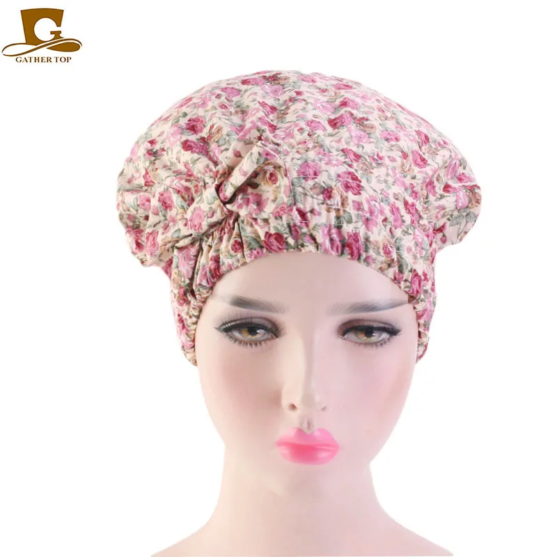 

Newest Design Women Cotton Bowknot Bonnet Colorful Wide Elastic Band Solid Night Sleep Hat Wrap Pleated