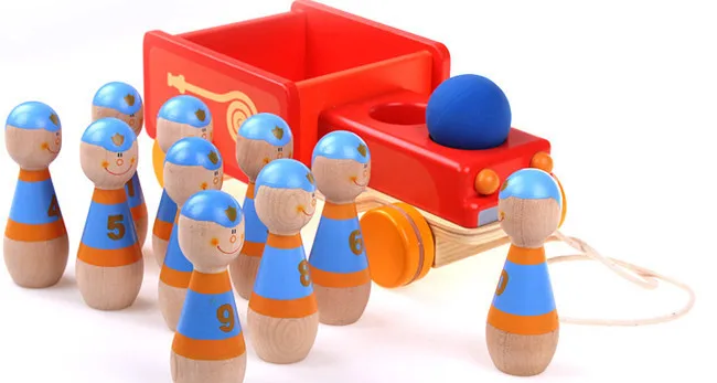 

New wooden toy Wooden fire truck Children Bowling Toy Car Baby toy Free shipping