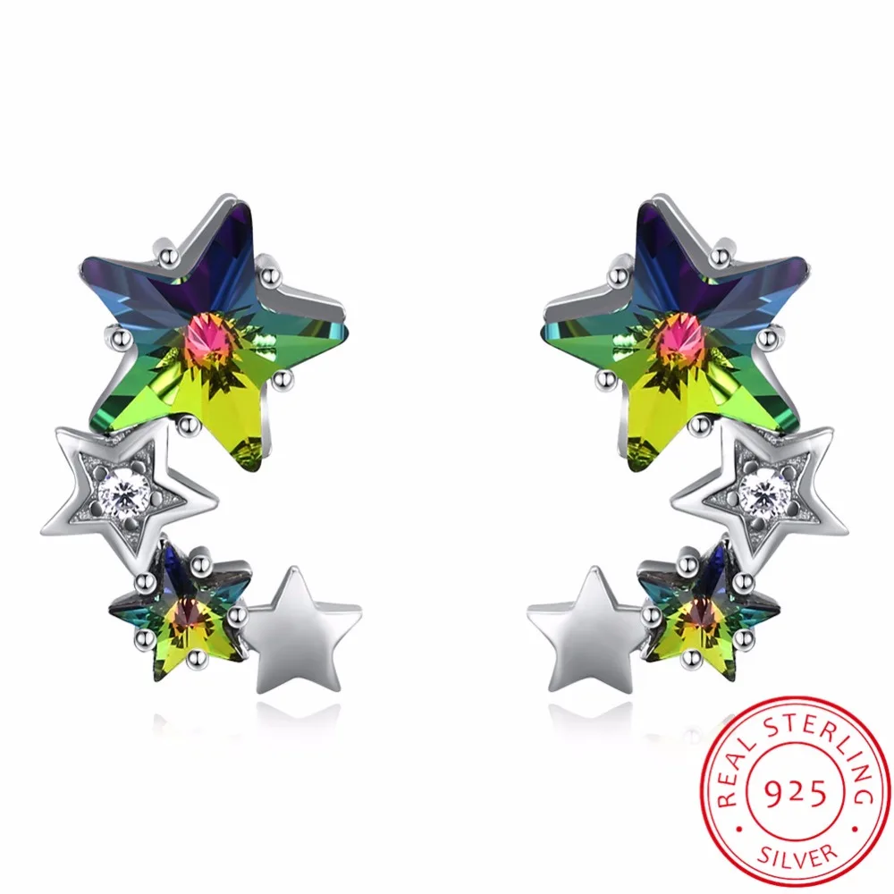 

LEKANI 925 Sterling Silver Crystal from Swarovski Dazzling Stackable Star Stud Earring for Women Authentic Silver Jewelry Bijoux