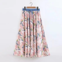 BBWM женские богемные миди юбки летние пляжные женские шикарные плиссированные розовые юбки Корейская юбка с цветочным принтом для девочек Jupe Femme