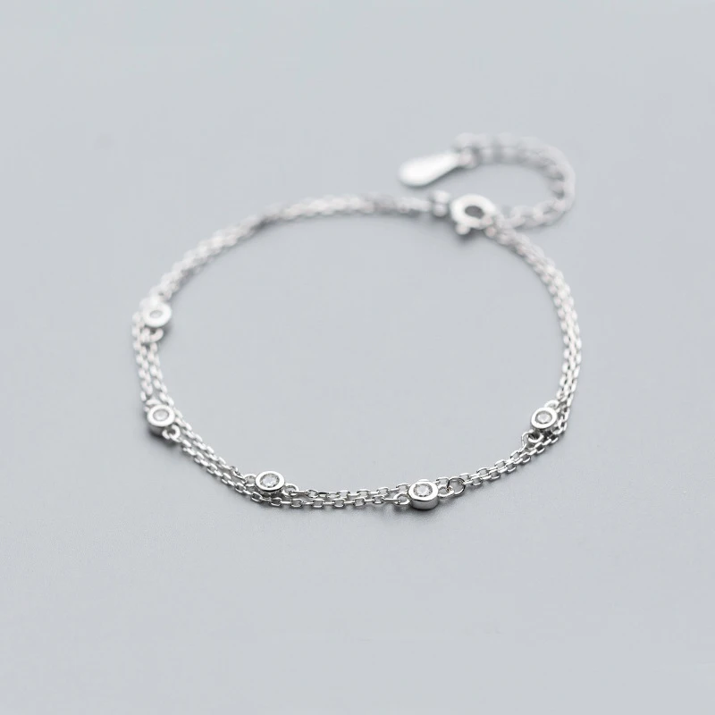Элегантный двухслойный прозрачный Циркон 925 пробы Серебряная цепочка браслет на запястье для женщин серебро 925 ювелирные изделия подарок на день рождения для девушки