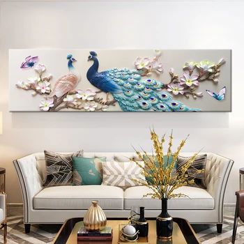 

Canvas Paintings Home Decor HD Prints Blue Peacock Pictures White Orchid Flower Poster Living Room Wall Art Framework