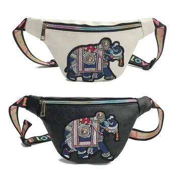 

Women Elephant Embroidery Fanny Pack Travel Waist Bag PU Leather Purse Bum Bags