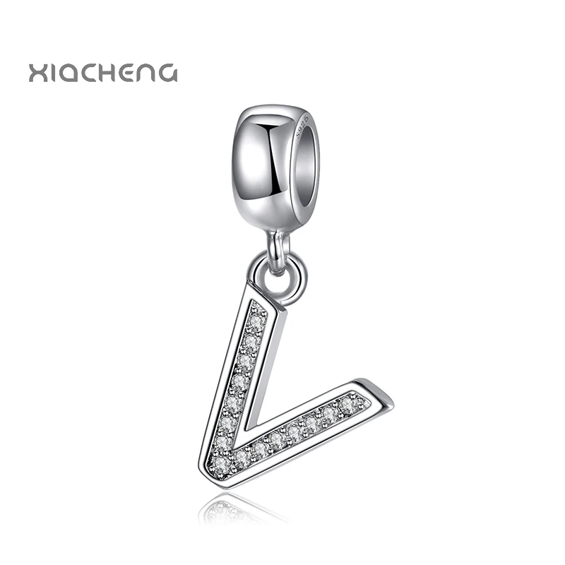 

Hot Sale Silver Beads With Letters V Crystal European Pendant For Diy Women Pandora Charms Bracelets & Bangles LPV