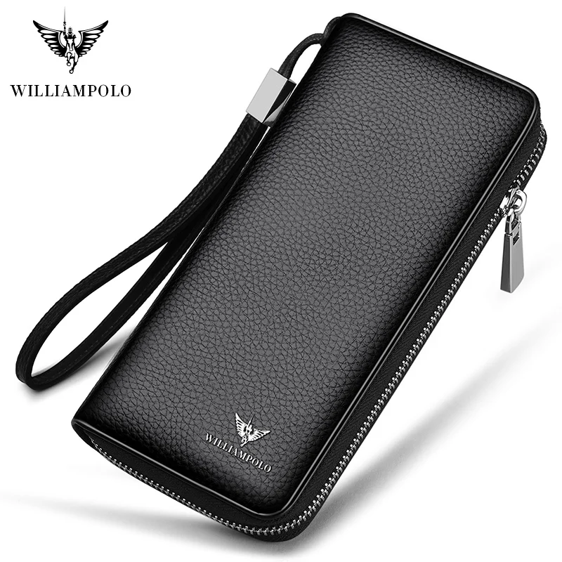 

WILLIAMPOLO Bag for Phone Leather Men Long Wallet Large Compartment 35 Card Holder Wallet Portefeuille Homme Cuir PL171333