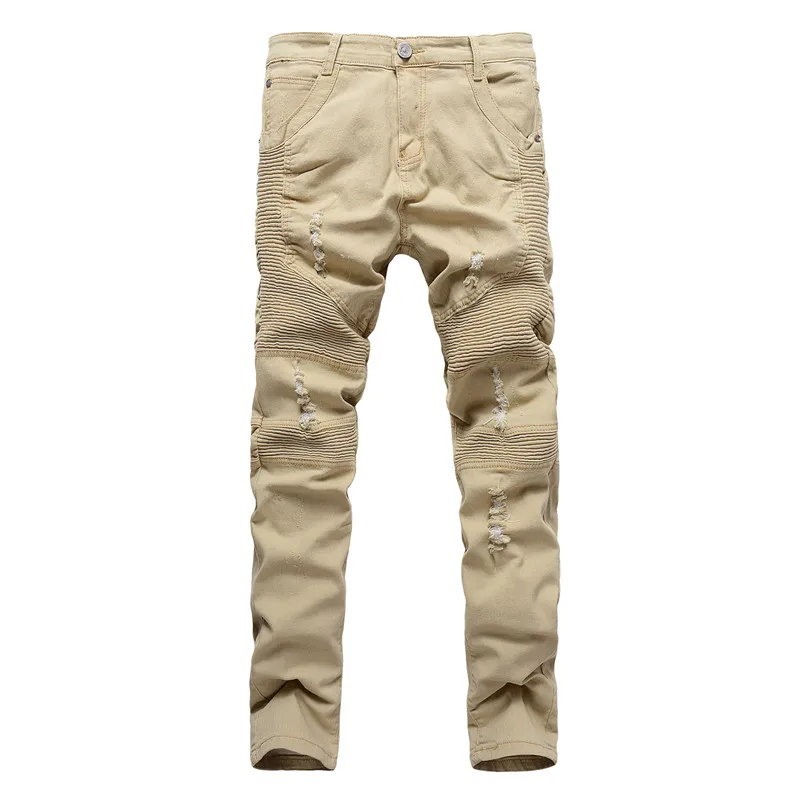 

New arrival Mens luxury designer hip hop ripped khaki biker jeans slim fit High street justin bieber pants m496