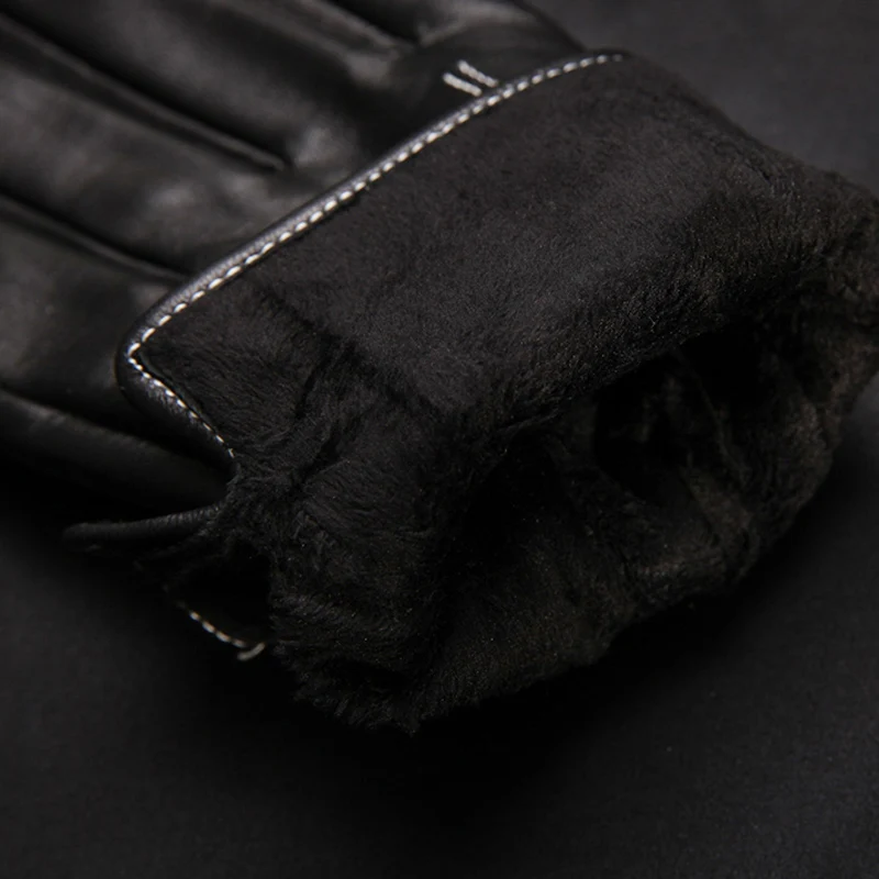 Genuine Leather Gloves Male Wrist Buckle Sheepskin Gloves Winter Keep Warm Touch Screen Driving Man's Mittens MLZ102