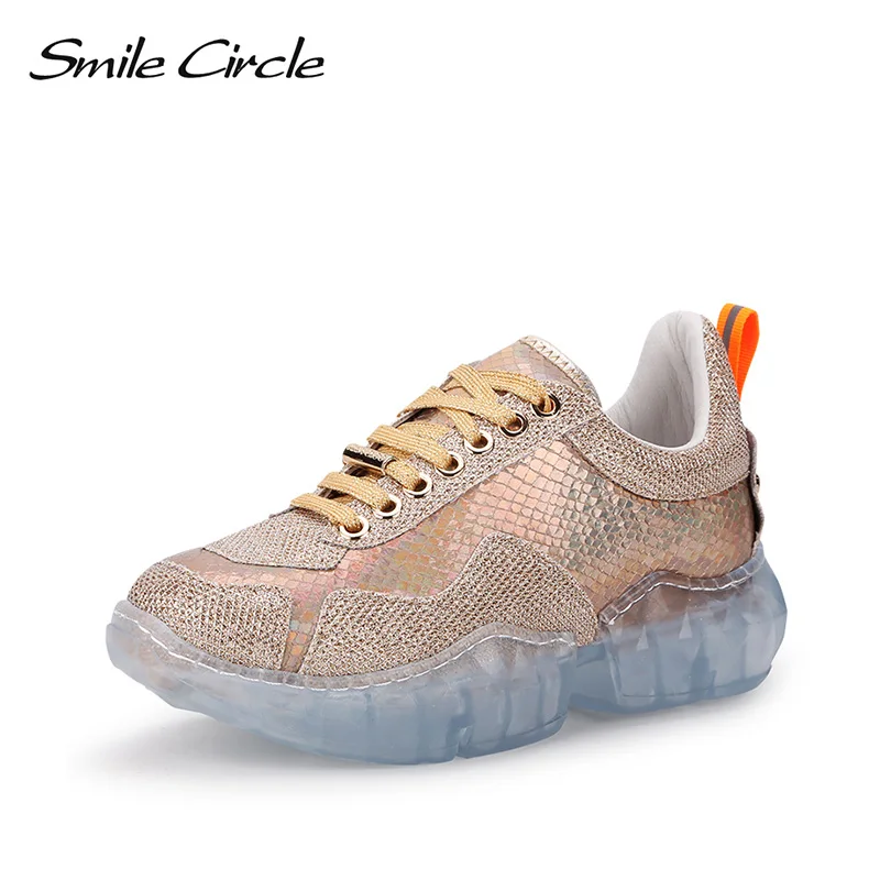 

Smile Circle casual Sneakers Women Breathable Wedges flat Shoes 2019 Spring new Fashion Sequined Lace-up Platform Ladies Shoes