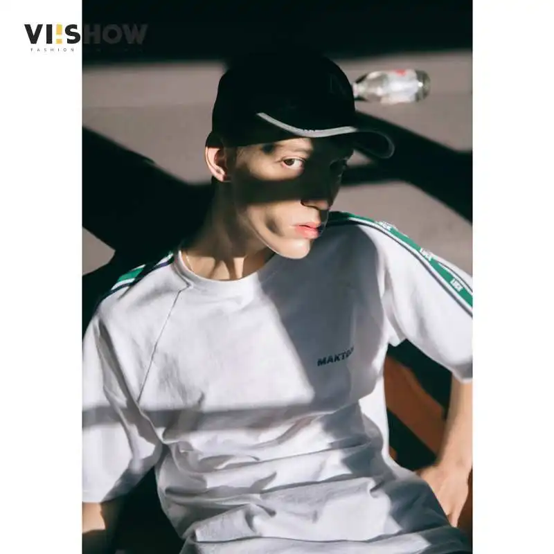

VIISHOW Summer Men Tshirt Comfortable Brand clothing White Letter Print T shirt Male Fashion Striped Cotton T-shirt TD1624182-3X