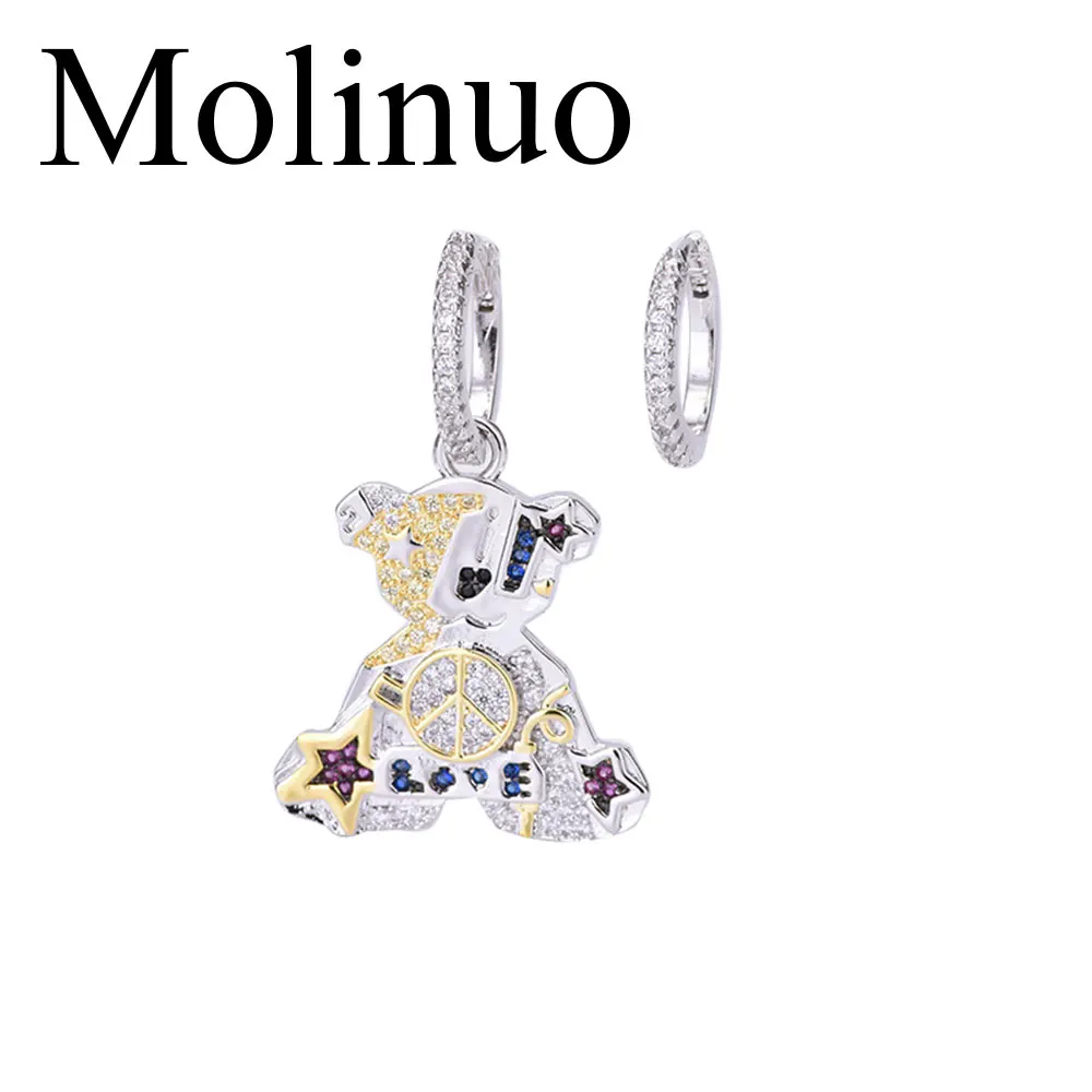 

Molinuo high quality delicate cute earring Teddy bear design earring for women rainbow cz colors charming jewelry