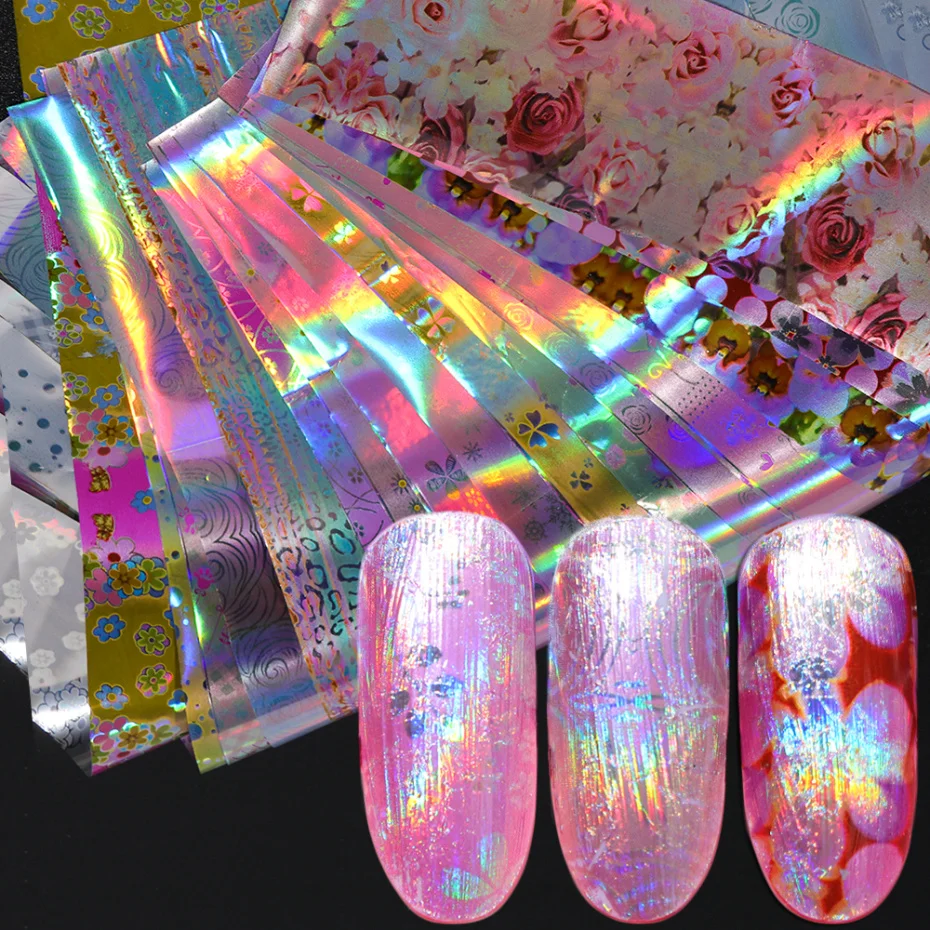 

16pcs Nail Foil Set Holographic Flower Transfer Gel Sticker Polish Adhesive Wrap Decal Romantic Nail Art Decoration Tips LA746-1