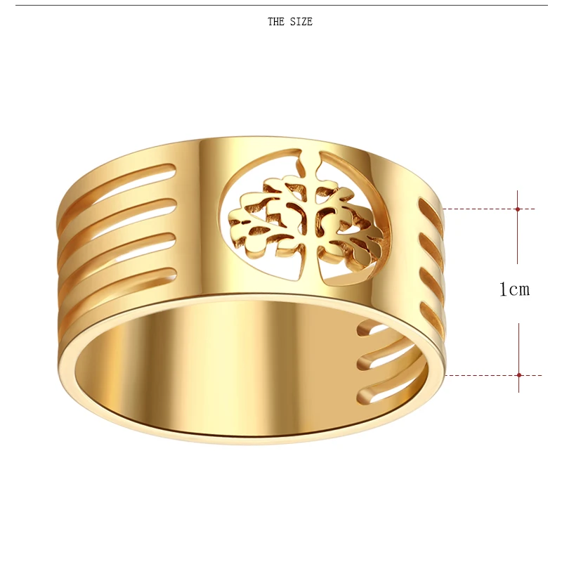 CACANA HIP Punk Gold Silver Color 316L Stainless Steel Personalized Custom Wisdom Tree Rings For Men Jewelry FULL Size 7-11