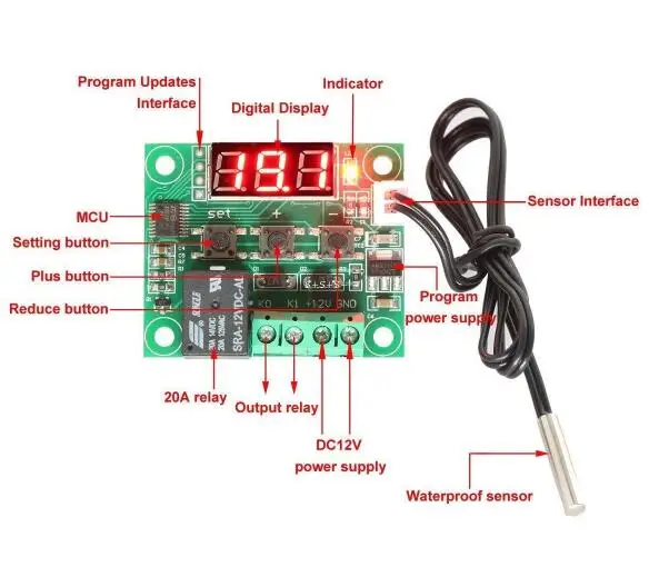 W1209 цифровой светодиодный DC 12 В + NTC Сенсор тепла круто Температура Термостат температура модуль коммутатора на/off электронный регулятор