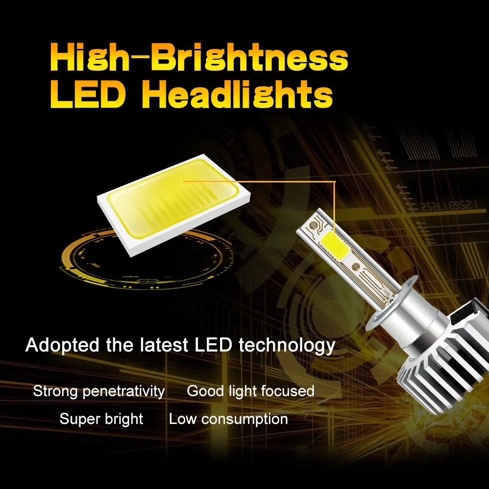 

30W Car Lights Bulbs LED H1 H3 H4 12V 24V 36V COB 6500K Cool White Water-proof High Low Beam Auto LED Light Headlights