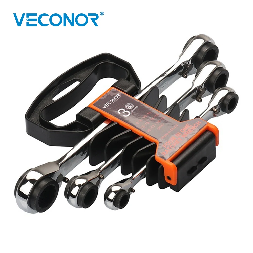 

3PCS Ratchet Wrench Spanner Set of Keys 72T Ratcheting CRV Steel Full Polish A Set of Reversible Multitool Rack Packed