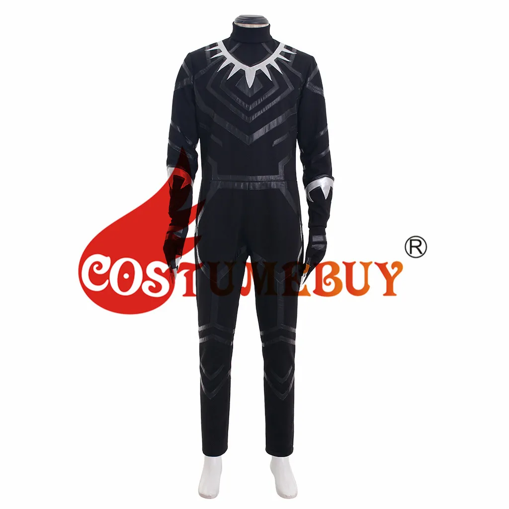 CostumeBuy Капитан Америка Civil War Черная пантера T'Challa косплей костюм Взрослый Черная пантера комбинезон костюм L920