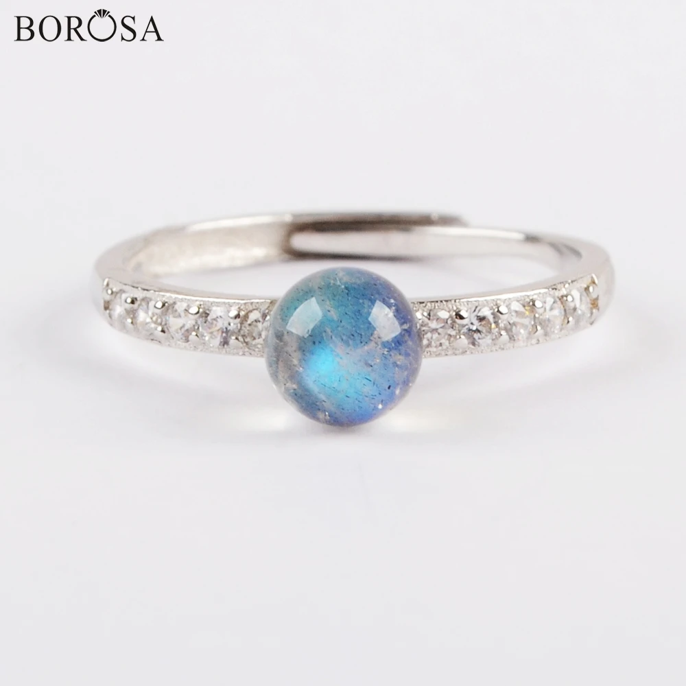 

BOROSA 92.5% Silver Rings Fashion Natural Labradorite Girls Ring Birthday Gifts Gems Stones Ladies Rings Dropshipping WX1164
