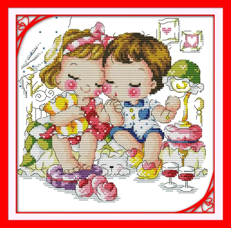 Sleeping Lovers DMC Cross Stitch Baby Diy Needlework 14CT 11CT Counted stitch Kits for Embroidery Crafts Hobby Free | Дом и сад