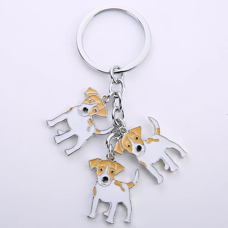 

Jack Russell Terrier pendant keychain key rings for men women white gold color metal alloy pet dog bag charm car key chain 2019