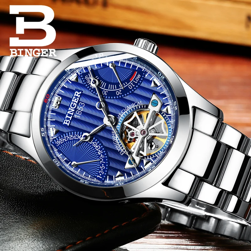 Часы BINGER Tourbillion Мужские механические автоматические Брендовые скелетоны с