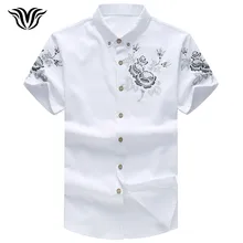 Voreloce бренд рубашка черный, белый, красный, синий летний китайский стиль Кнопка Воротник Мужская Повседневная рубашка с коротким рукавом мужская