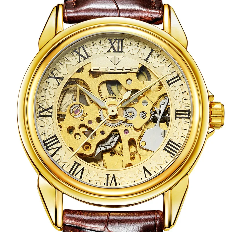 High Quality Mechanical Watches Mens Luxury Brand Roman Number Skeleton