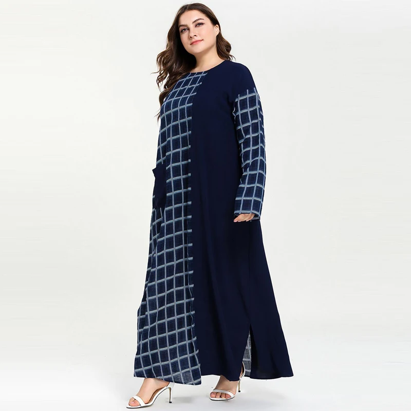 2019 женское мусульманское платье-Абая Дубай клетчатая Исламская одежда плюс размер Восточный халат из марокена длинные платья с длинным
