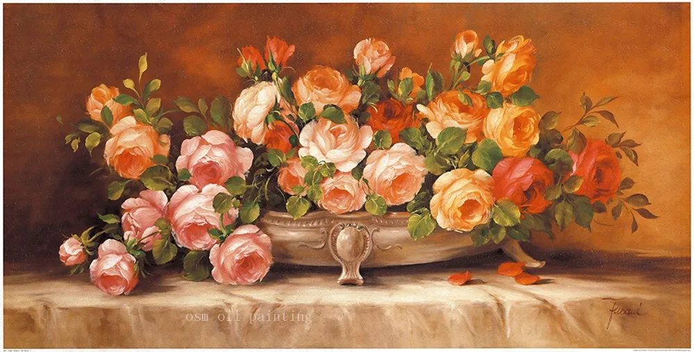 

Free Shipping Impressionist Colorful Rose Flower Canvas Printings Oil painting on Canvas Wall Art Living Room Decorative Picture