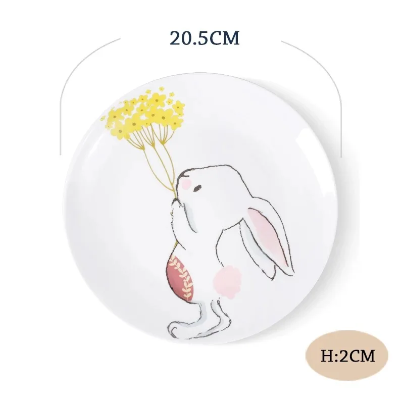 NOOLIM 1PC 8 inch Ceramic Dinner Plate Rabbit Animal Dinner Dishes Pasta Steak Dessert Plates Fine Bone China Kitchenware